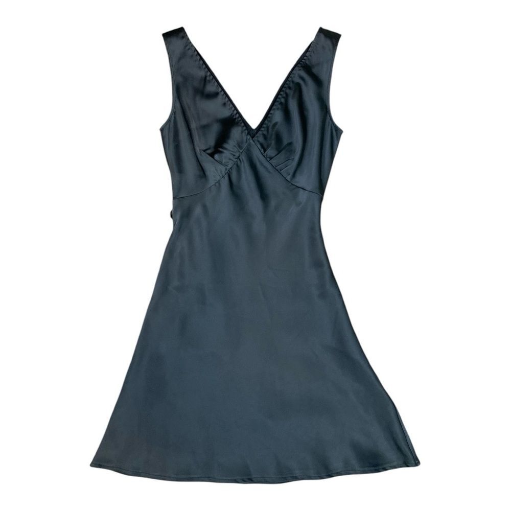 Pepper Mayo Elegant Black Sleeveless Satin Slip Dress Dark Romantic Empire Waist